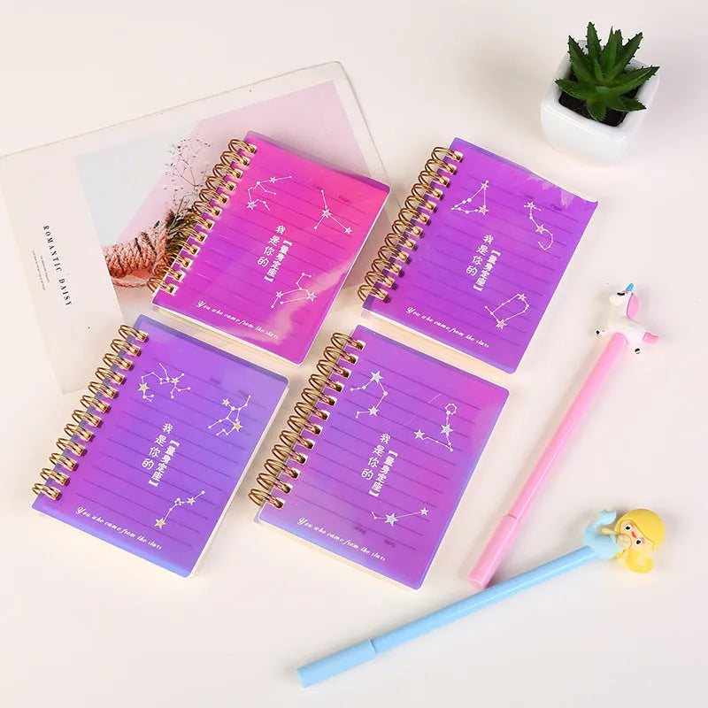A7 spiral-bound pocket notebook with coil binding and PP plastic cover in four design colour options