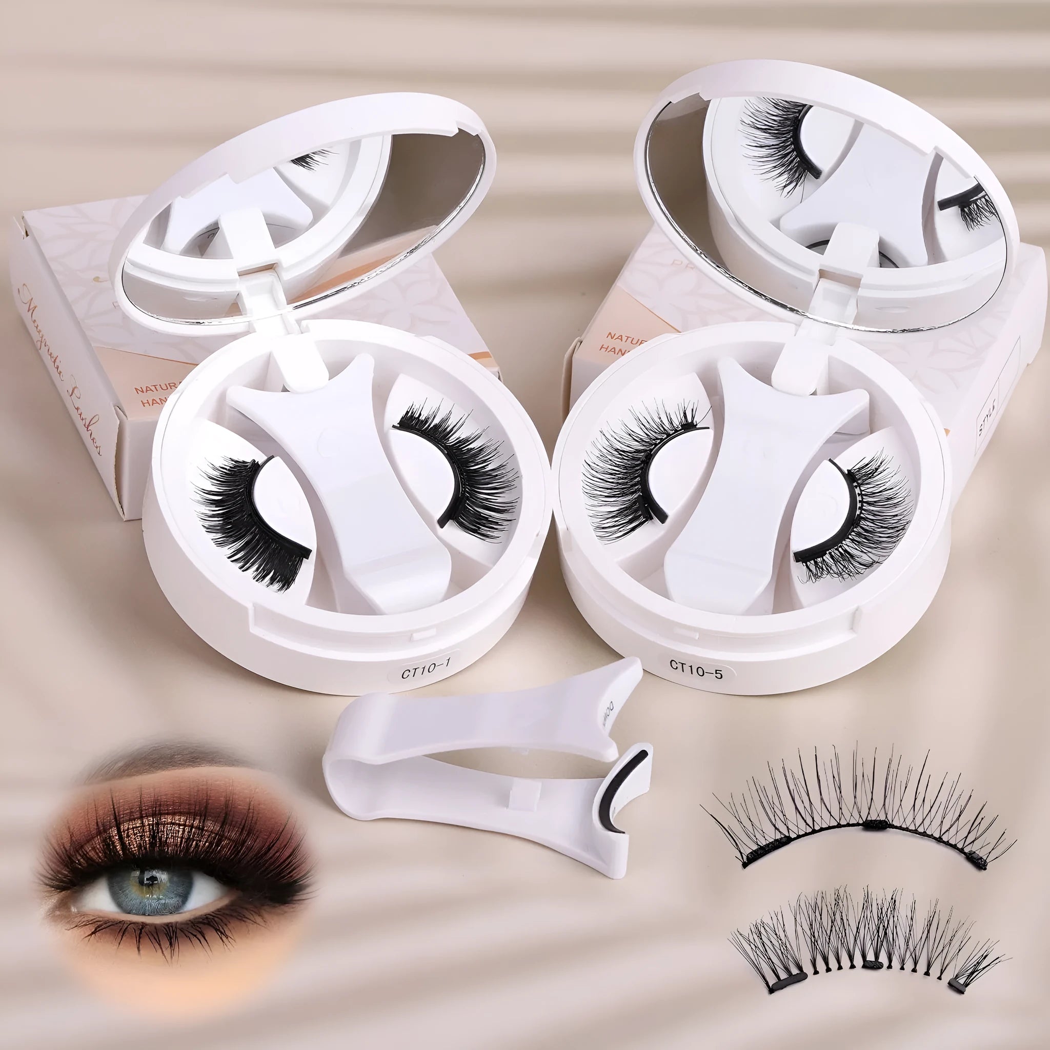 Portable magnetic false eyelash kit with built-in soap holder compartment