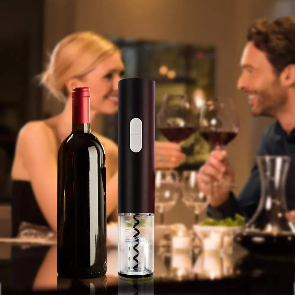 Automatic electric wine bottle opener with foil cutter in red, black, and white colour options.