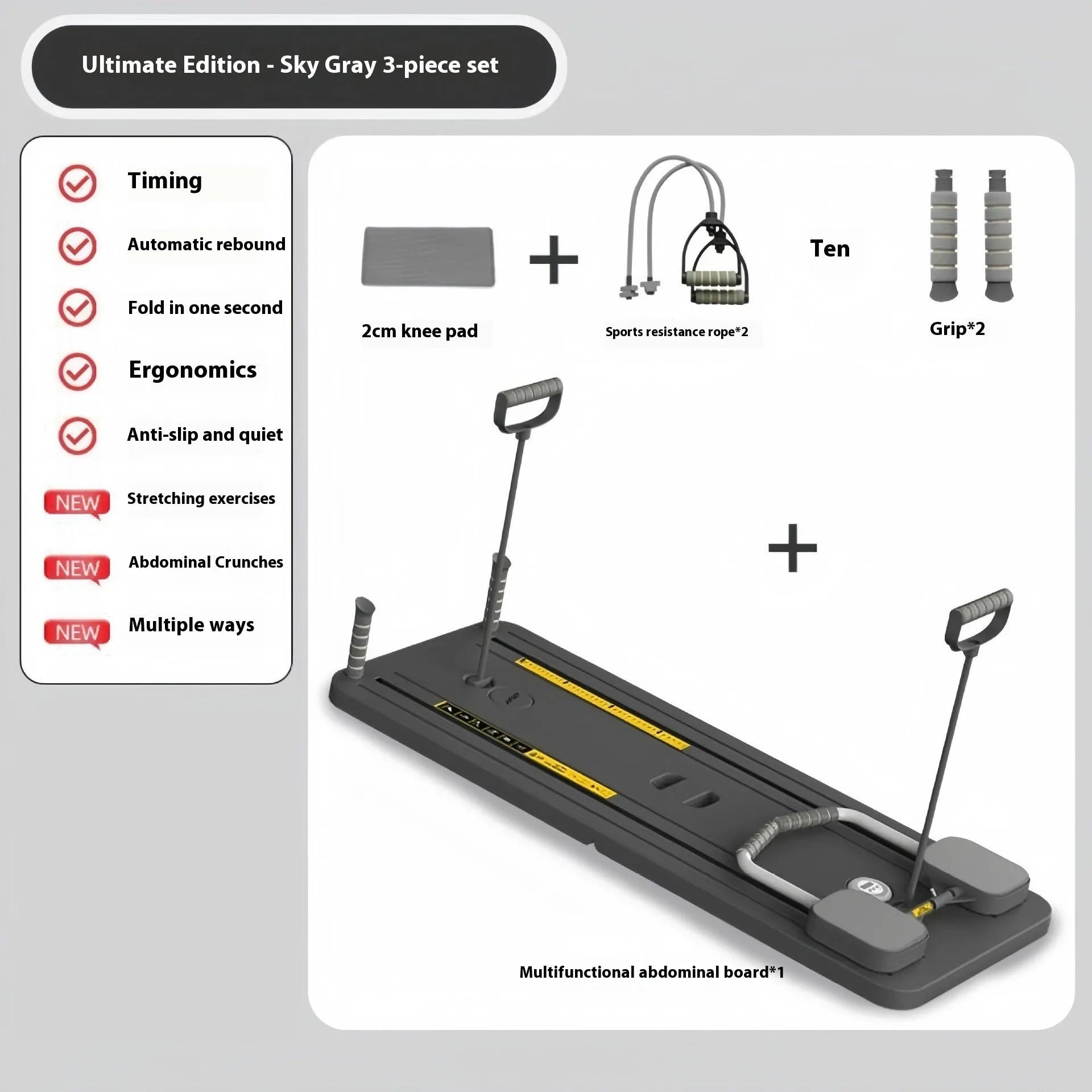 Standard purple abdominal wheel fitness board with automatic rebound mechanism on a multi-functional PP platform.