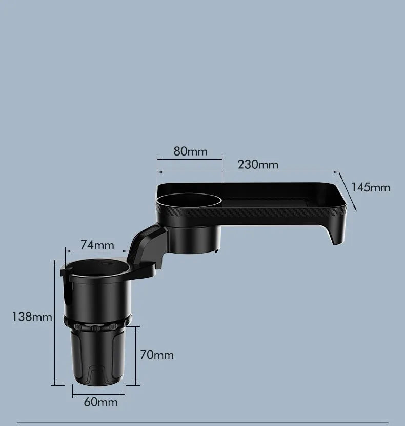 Black ABS car-mounted rotating dinner tray holder with integrated cup holder in vehicle