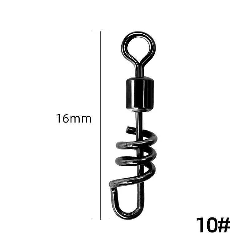 Stainless steel fishing swivel connector with 8-shaped ring design in multiple colour-coded sizes