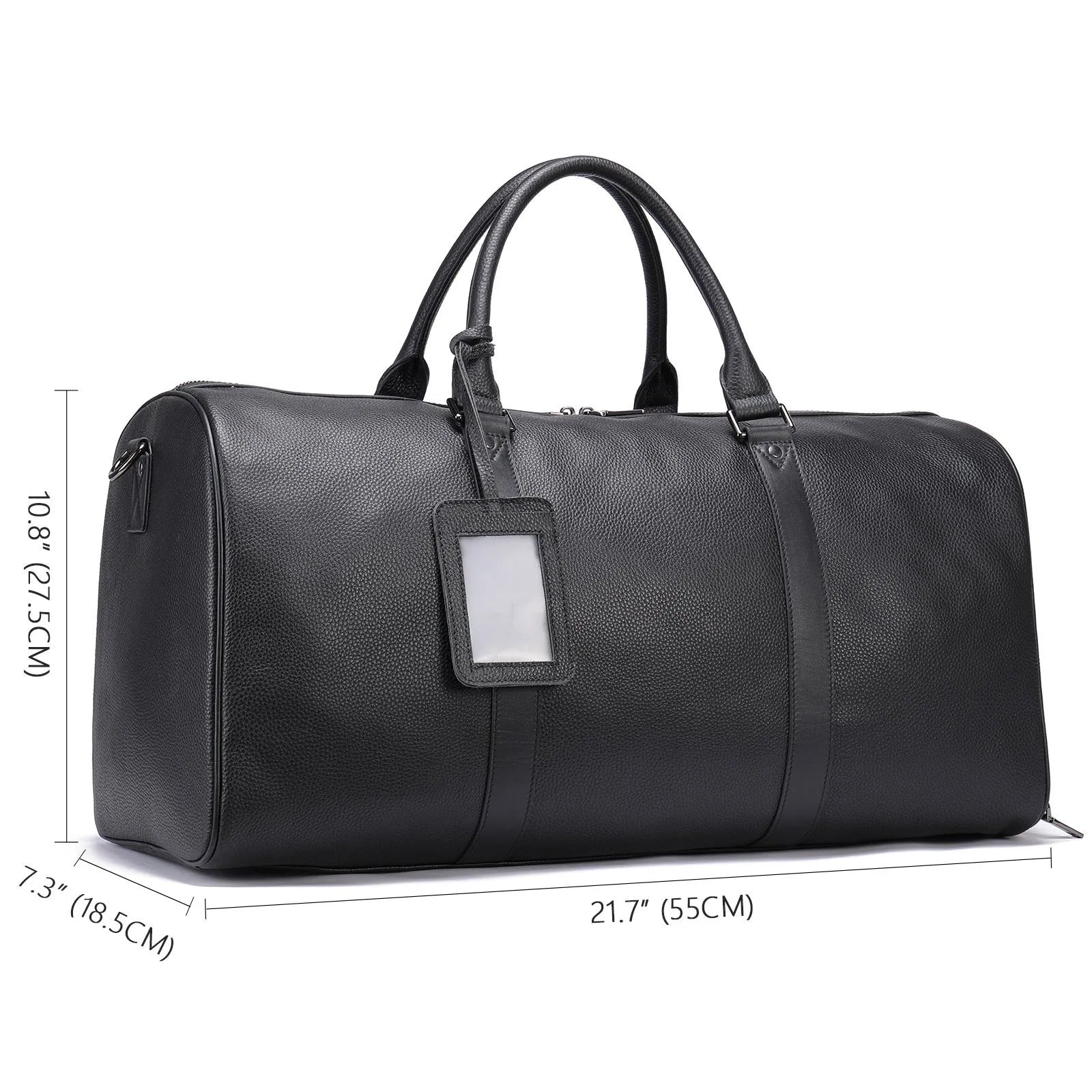 Men's black leather excursion travel bag with single shoulder strap and large capacity