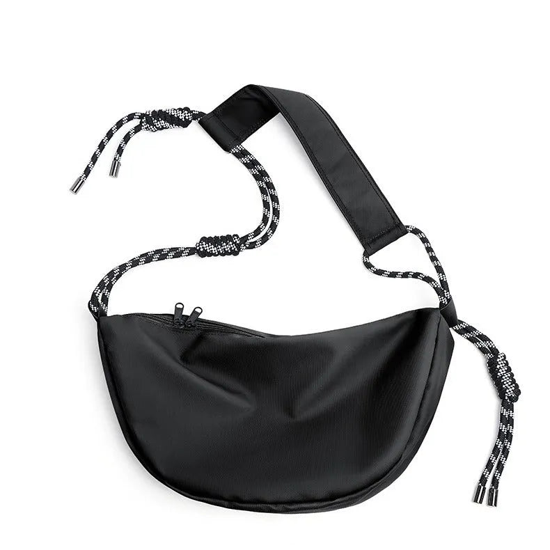 Nylon messenger bag for men in black colour showing large capacity design with shoulder strap