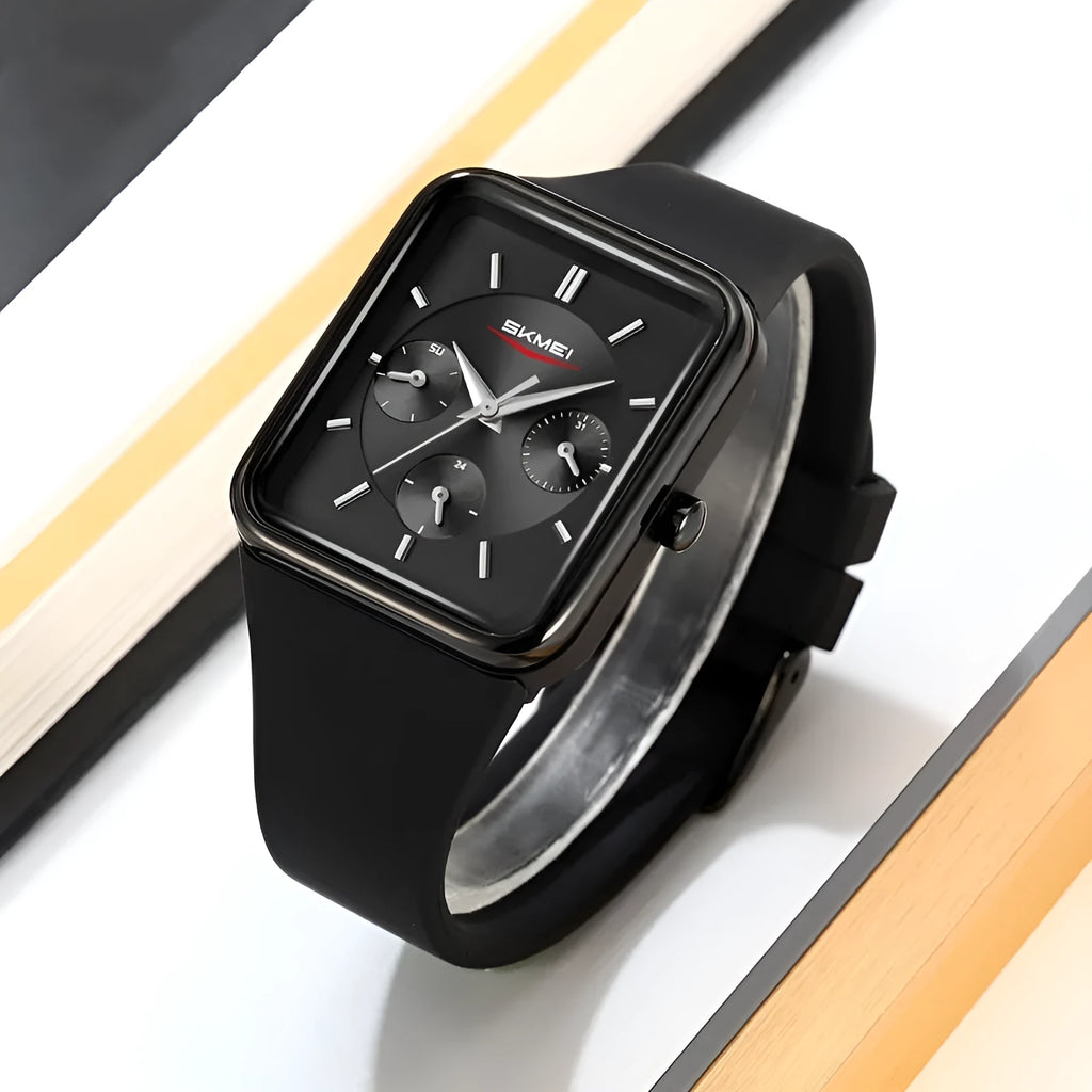 Square silicone waterproof watch for girls in white rose gold colour showing 10.8mm thickness