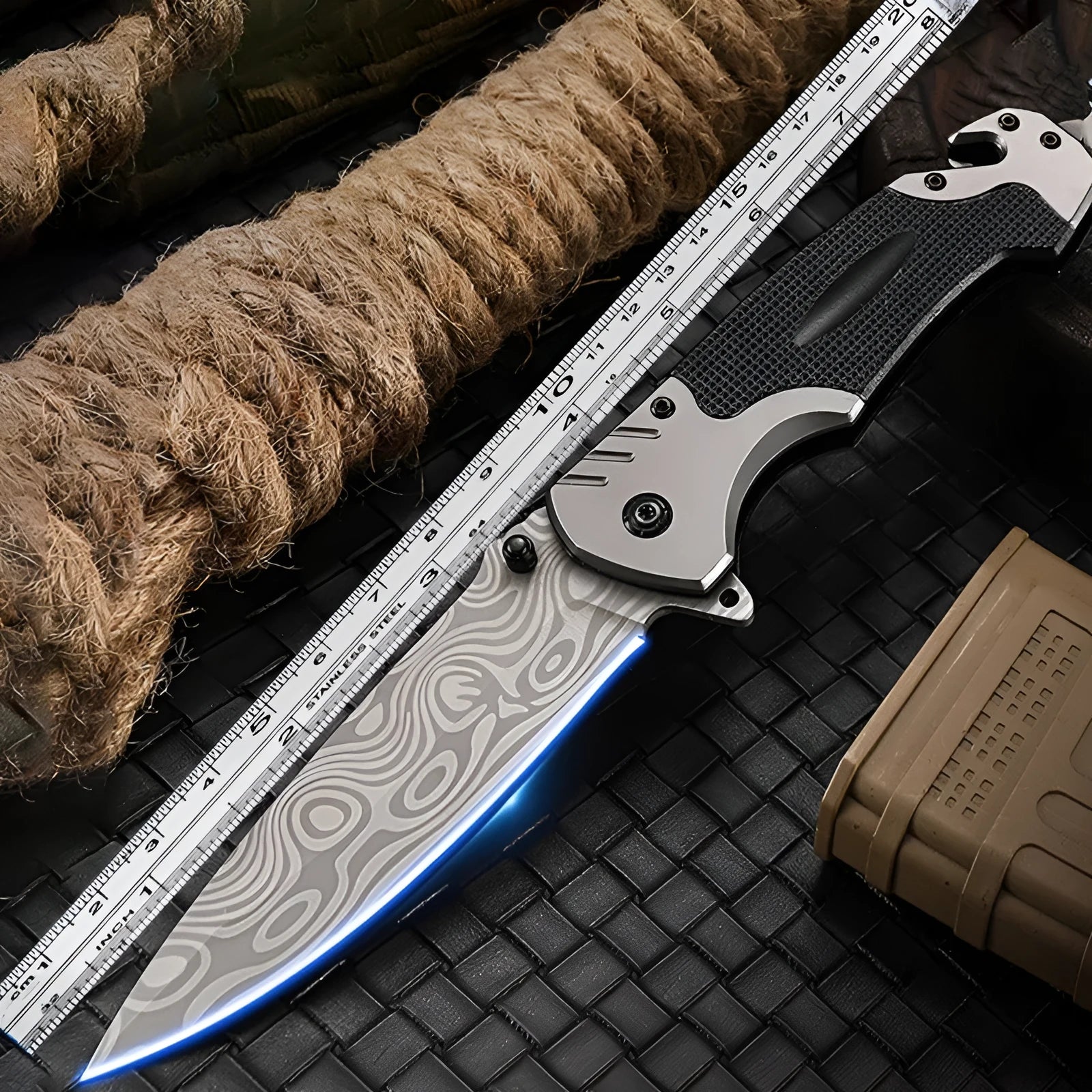 Folding knife with alloy blade and textured handle for outdoor use