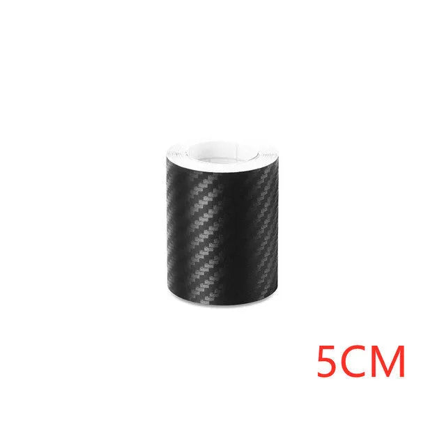 Matte carbon fibre car door sill protector roll showing 3D textured pattern with adhesive backing