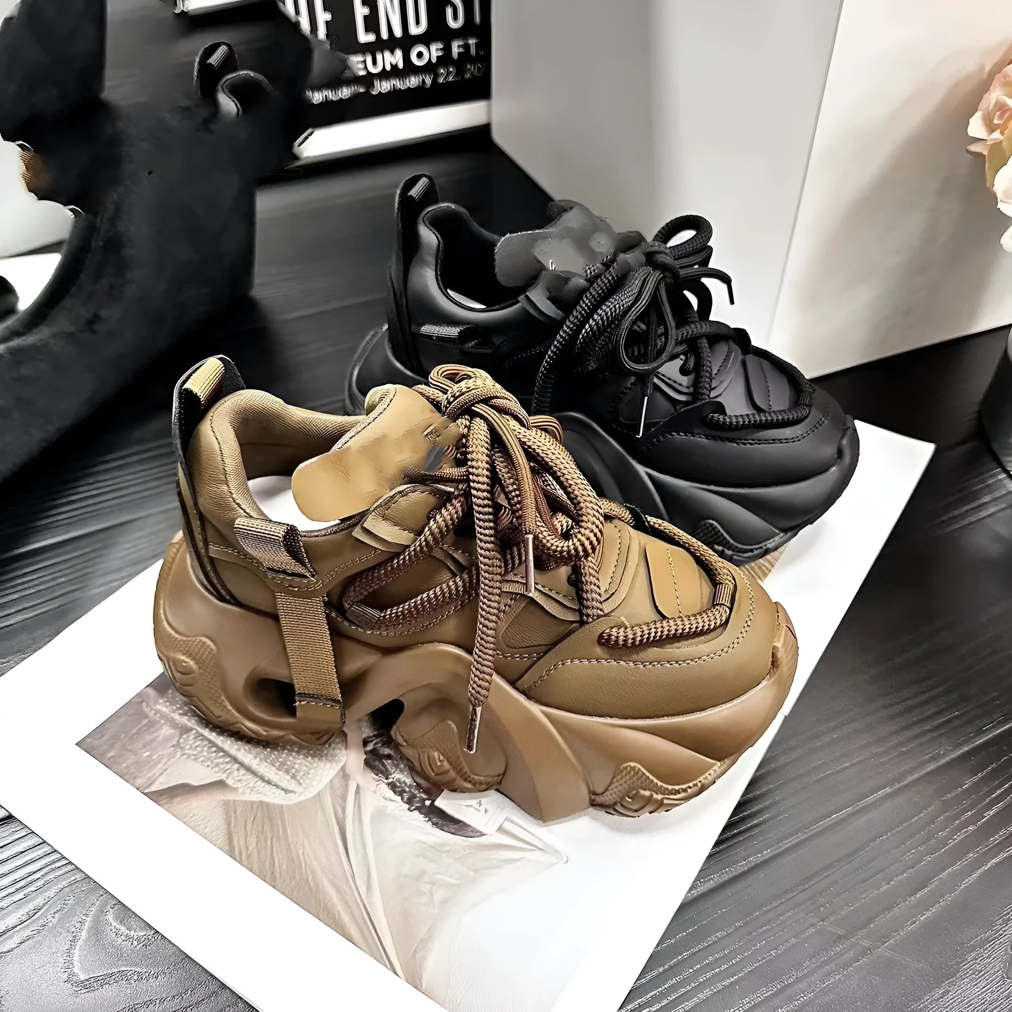 Women's platform sneakers with cross-strap design and wedge heel in synthetic leather