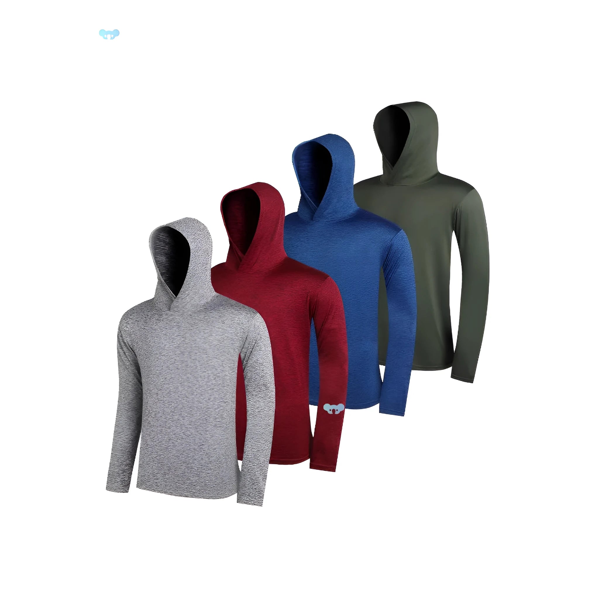 Four men's lightweight polyester hoodies bundled together, shown in assorted colours with hooded and non-hooded style options.