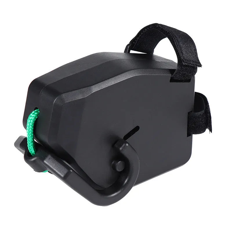 Black plastic bicycle trailer rope with buckle for connecting trailers to bicycles