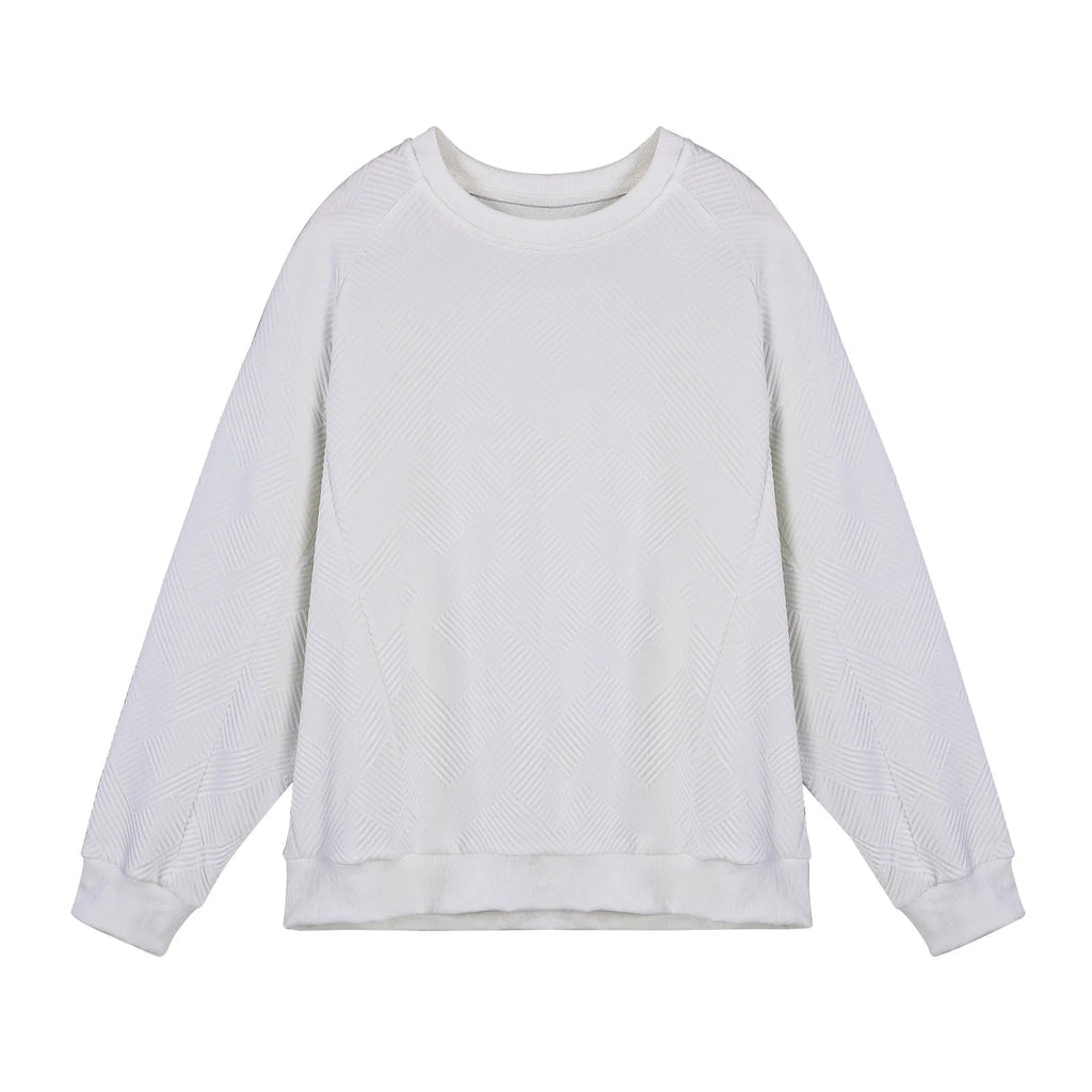 Men's twill jacquard long-sleeved loose fit sweater in army green colour with round neck