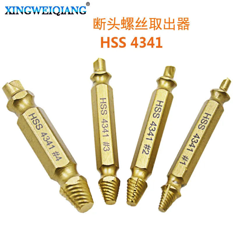 5-piece screw extractor set in 4341 high-speed steel for removing damaged fasteners