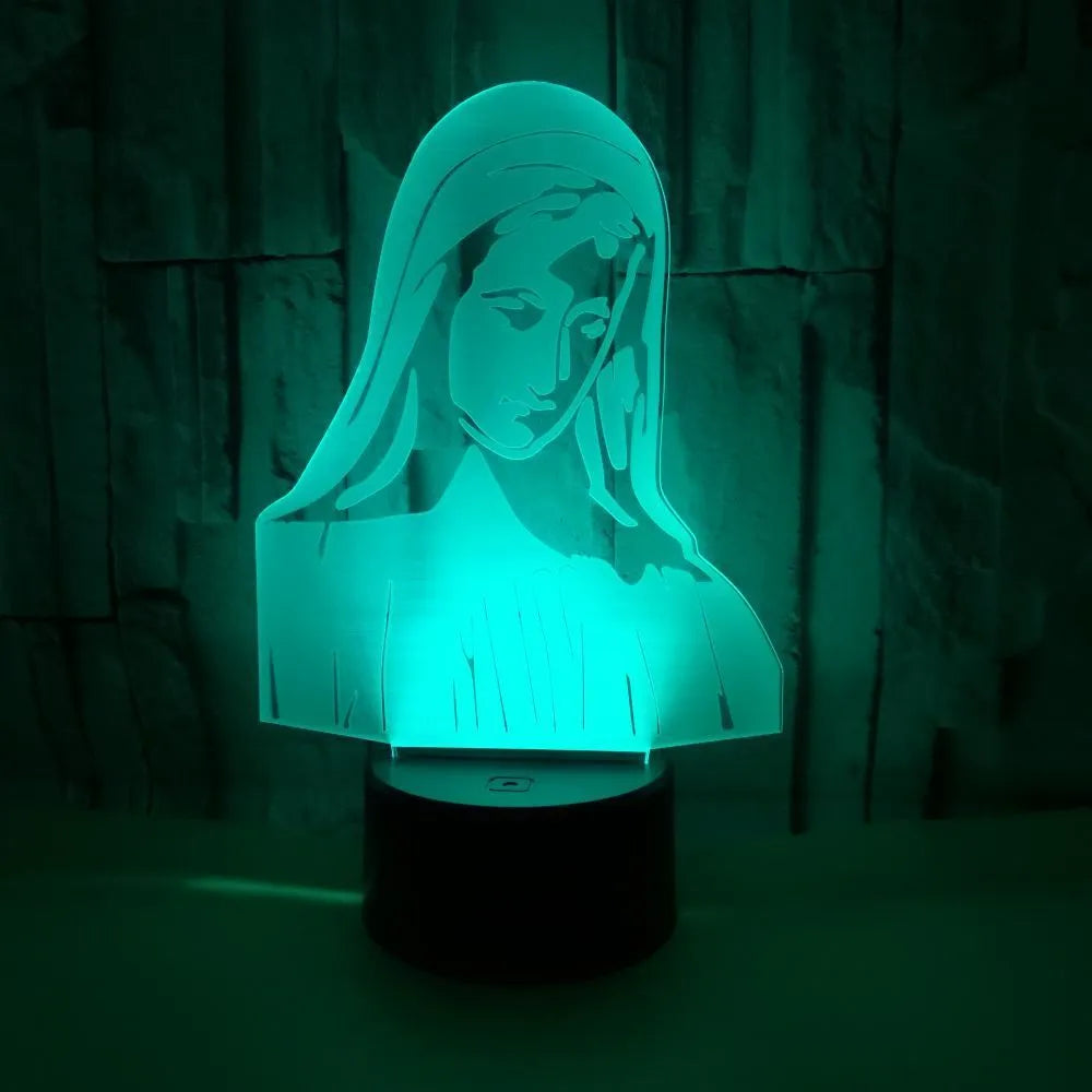 3D LED night light showing dual-ring light pattern from acrylic plate, with ABS base and touch/remote control.