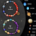 Pair of adjustable bracelets with engraved natural stone beads showing Chinese zodiac animal symbols.