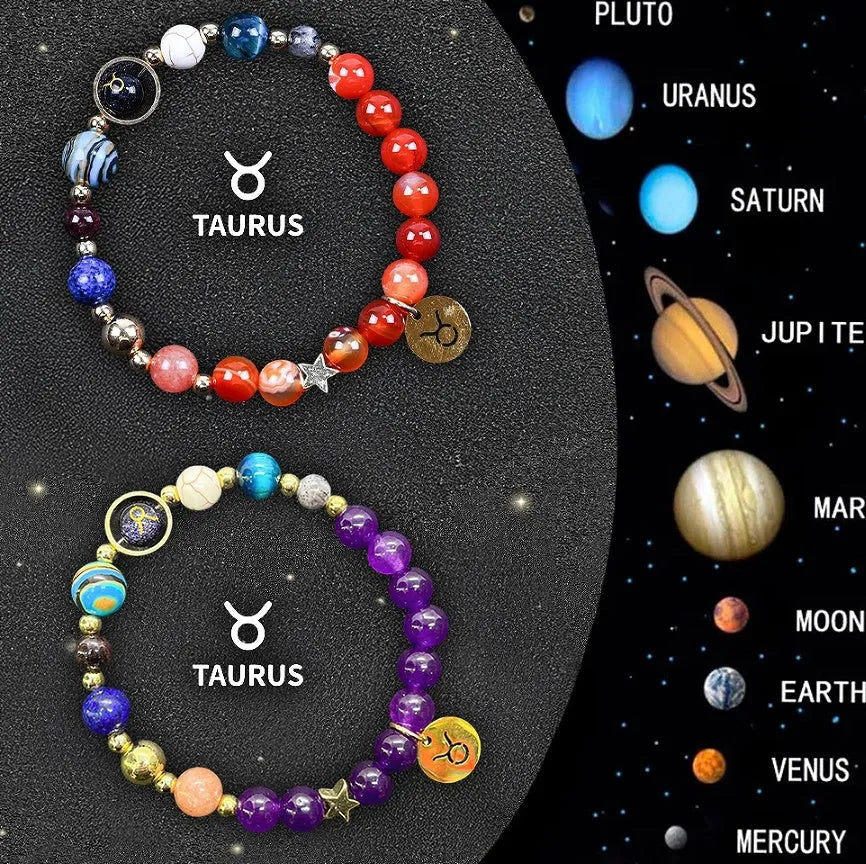 Pair of adjustable bracelets with engraved natural stone beads showing Chinese zodiac animal symbols.