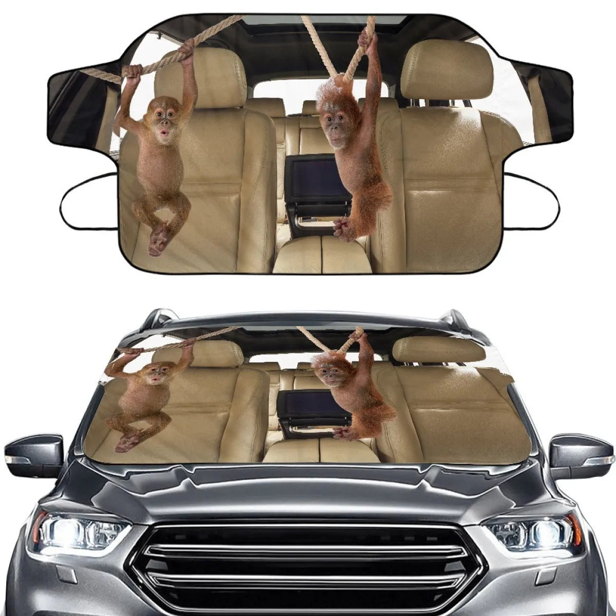Car front gear snow protection cover with aluminium foil fabric and lanyard installation, size Dog 130 70
