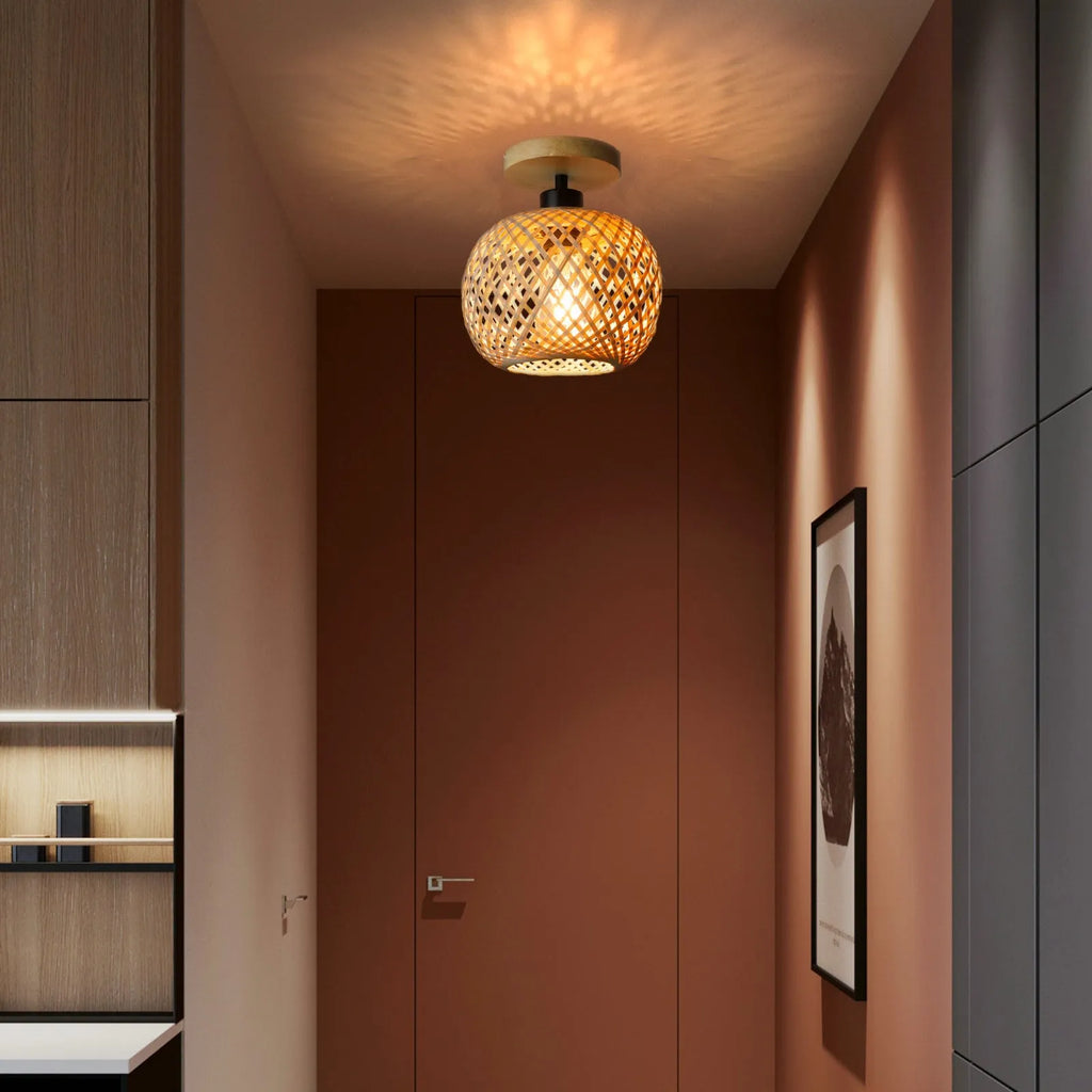 Japanese-style natural bamboo ceiling lamp for corridors and hallways with a pastoral design.