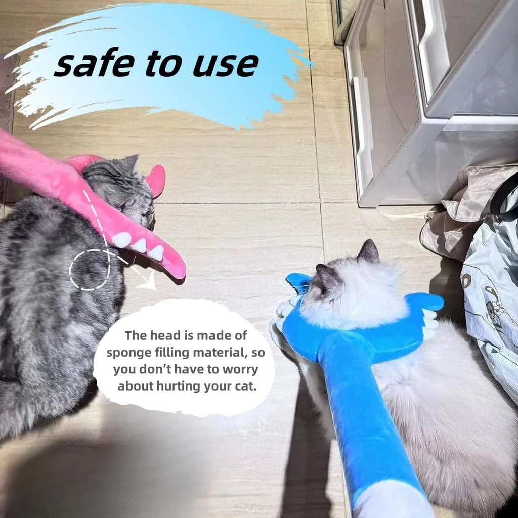 70cm blue and pink plush cat wand toy with oversized design for interactive pet play