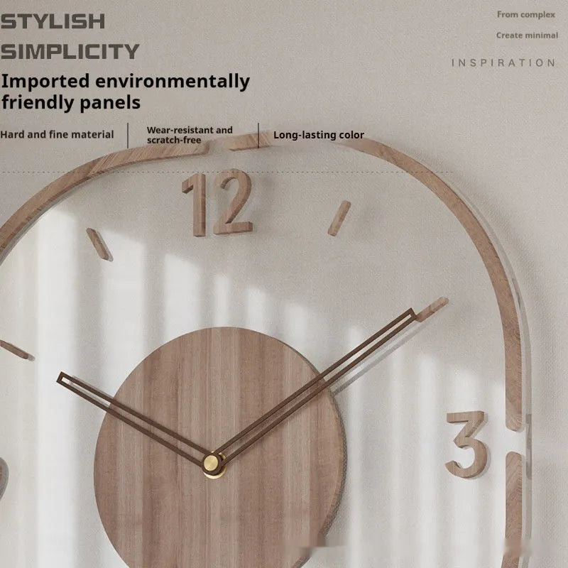 Modern square transparent wooden wall clock showing visible mechanical gears, 35cm size.