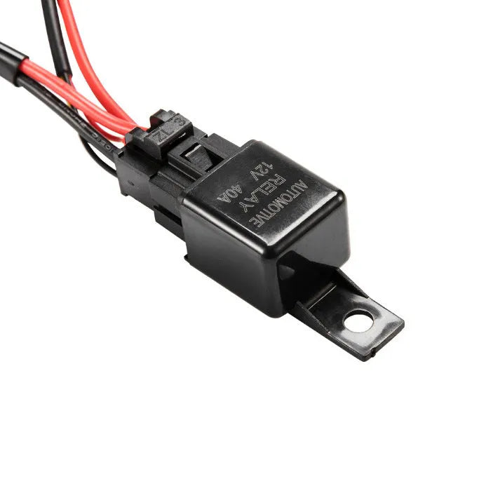 Black off-road LED spotlight cable set with 2-metre harness and integrated switch for vehicle modifications