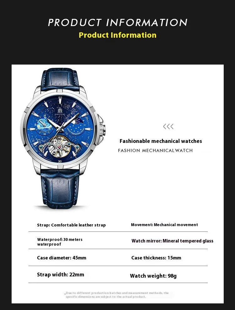 Men's T885B automatic mechanical watch with blue dial and stainless steel case