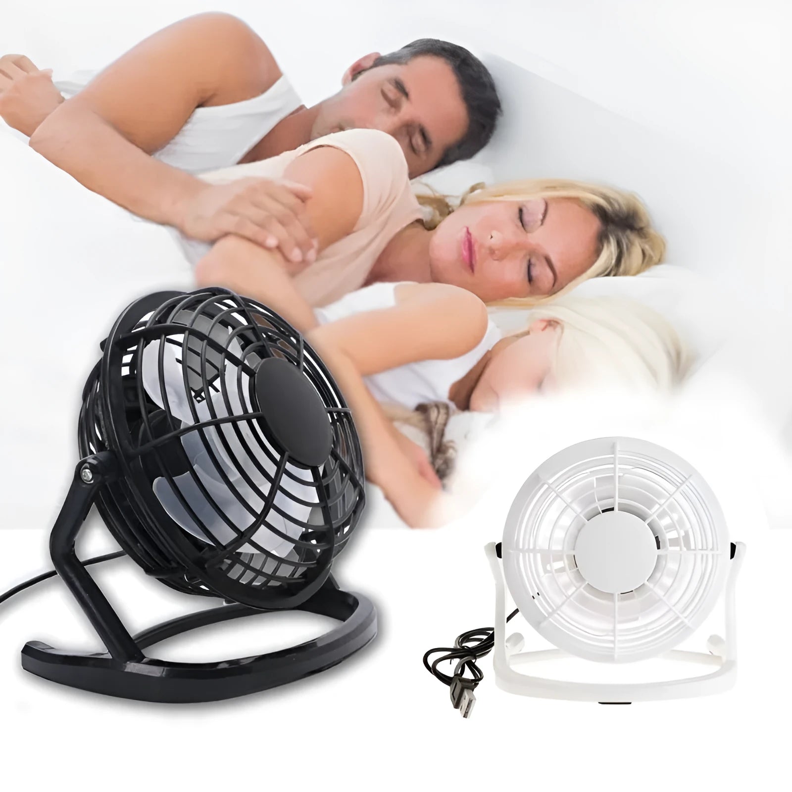 Mini portable USB desk fan with adjustable angle in black, white or blue colour options
