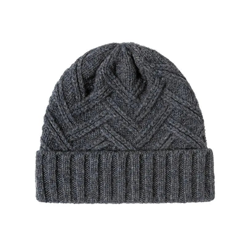 Wool knitted winter hat with dome crown and totem pattern in multiple colour options