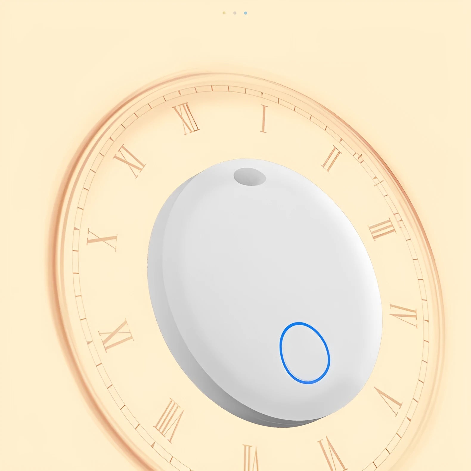 GPS pet tracking device for cats and dogs shown with a collar, featuring global positioning and a long-life battery.