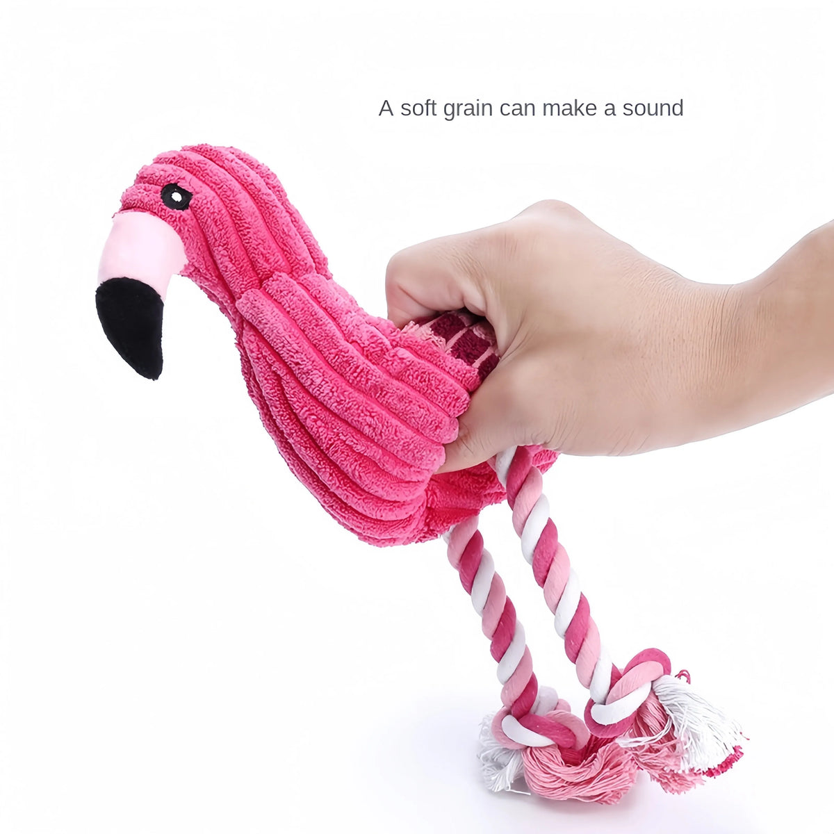Pink corduroy animal-shaped dog toy with squeaker, 4 inches in size