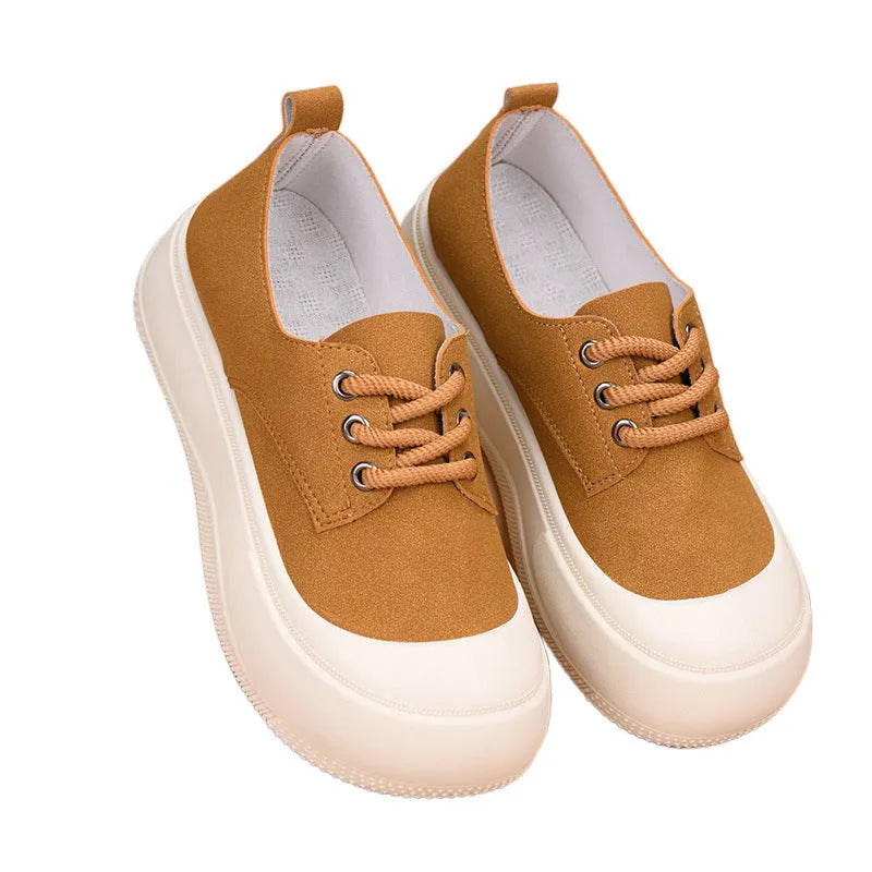 Women's camel suede platform loafers with 4CM height increase and round toe design