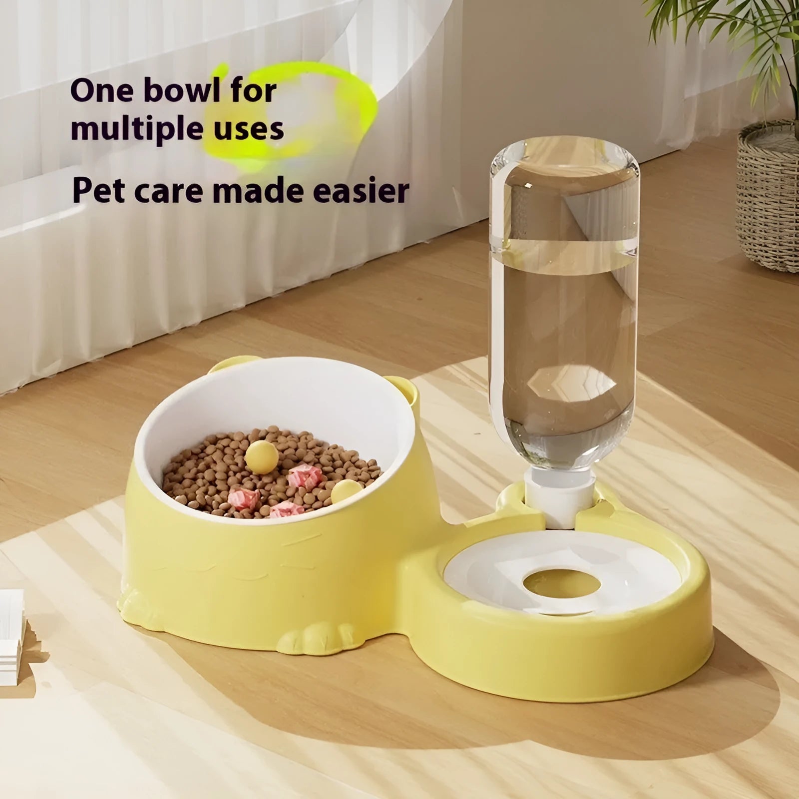 Plastic double bowl automatic drinking pet basin for cats in choice of four colours