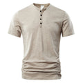 Men's slub cotton solid colour short sleeve t-shirt in denim blue, laid flat.