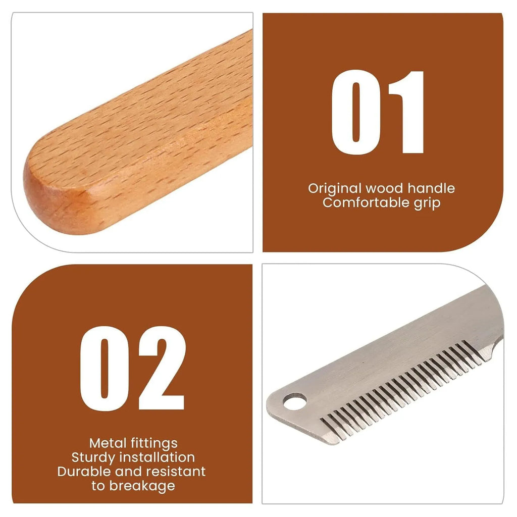 Pet stripping comb with wood handle and metal teeth for dog and cat grooming
