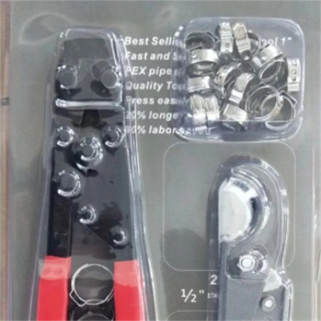 Red single ear metal clamp with carbon steel cutting edge for PEX and hose connections
