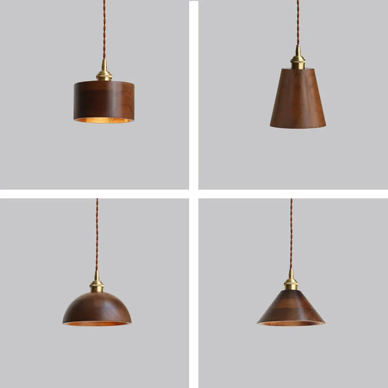 Single-head black walnut and copper droplight chandelier with a leisure window design