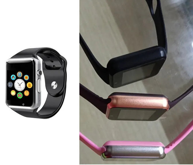 A1 Smart Watch with 1.54-inch colour touchscreen in multiple colour options showing GSM SIM and camera functionality