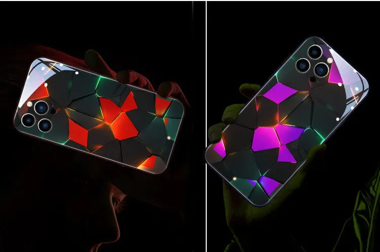 Xpress 14 tempered glass phone case with incoming light feature for iPhone models showing Lightning Rhombus design