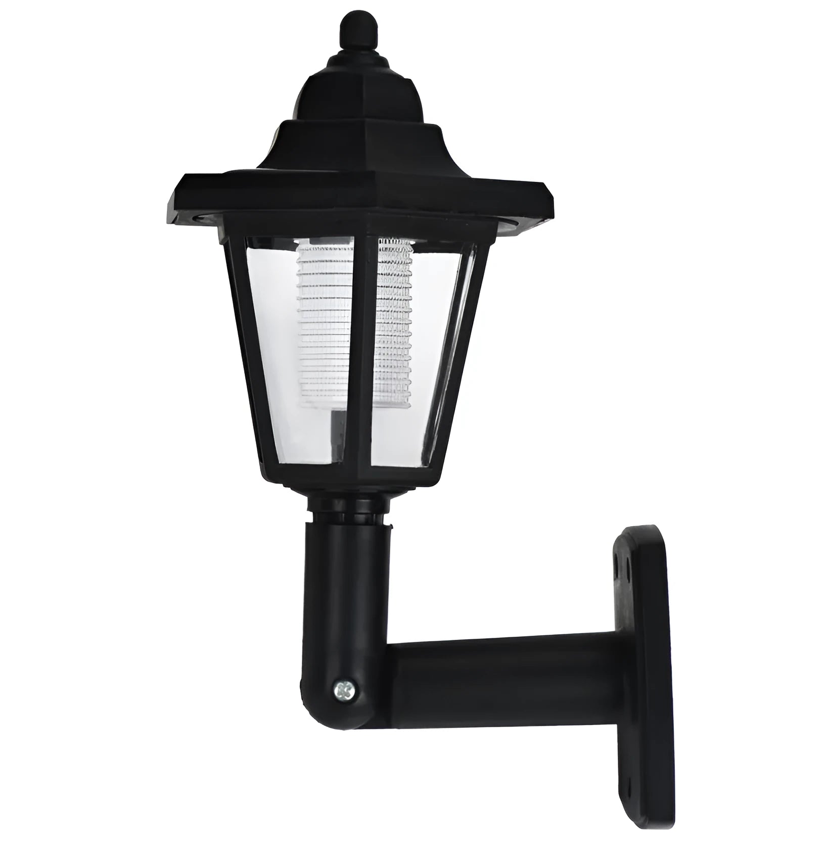 Black hexagonal solar-powered LED wall light with light sensor for outdoor garden use