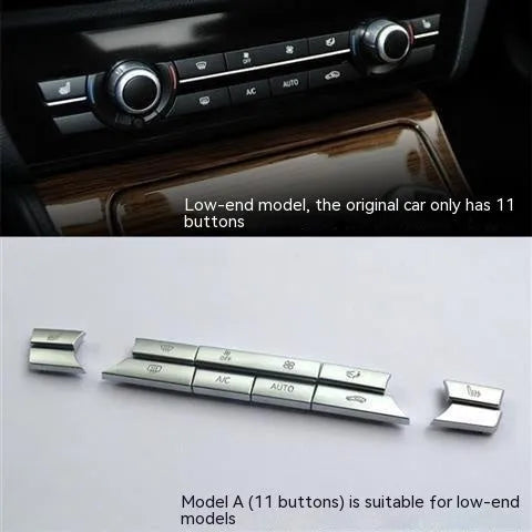 Silver car dashboard air conditioner button panel replacement set for climate control.