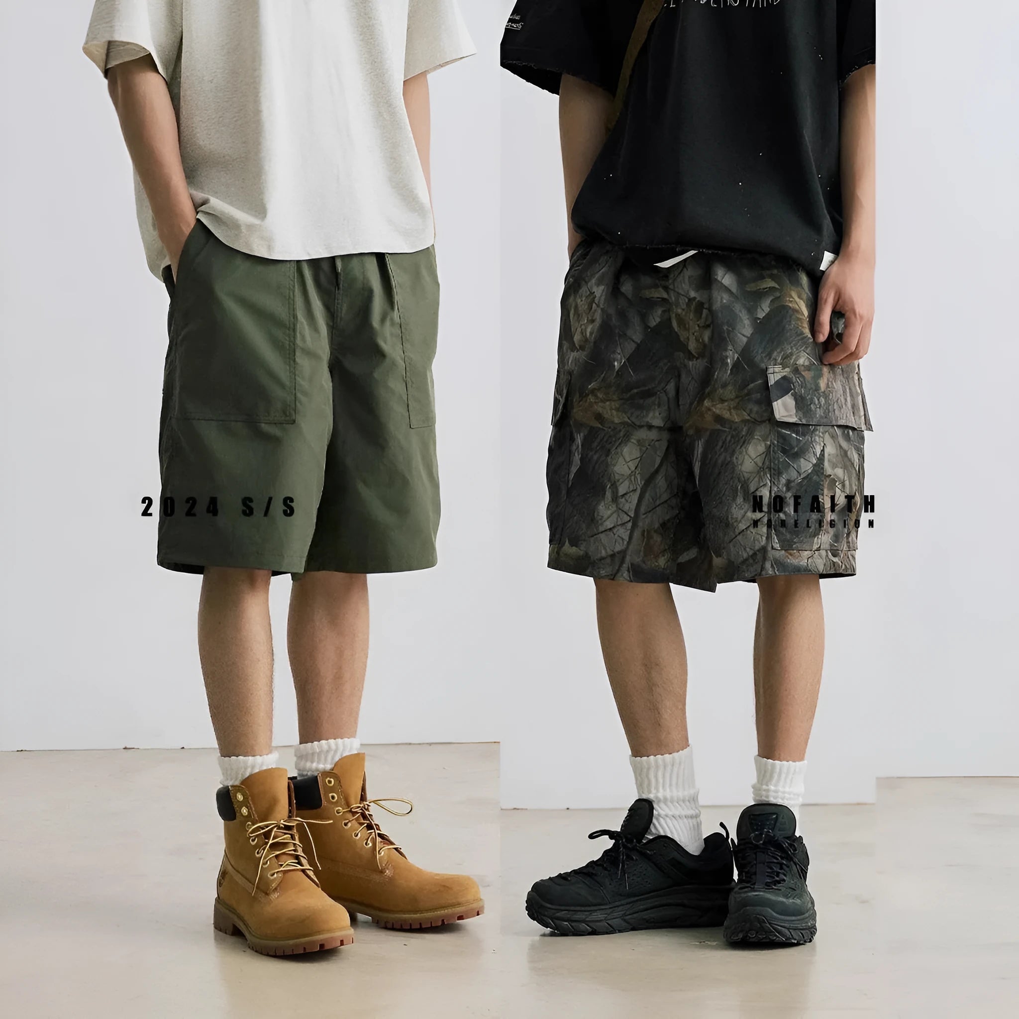Loose casual straight-leg denim shorts in black colour with mid-waist design and zip fly placket