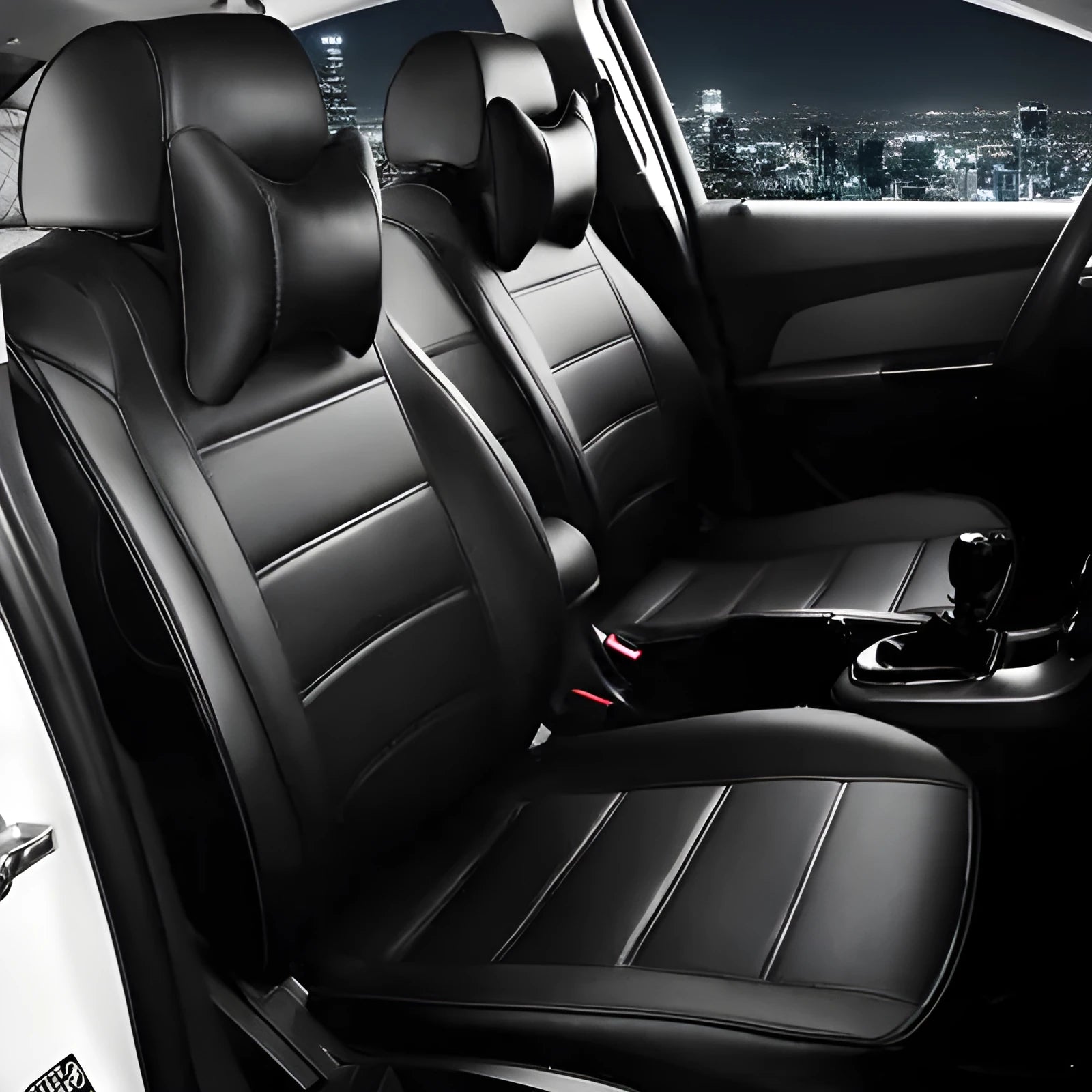 Genuine cow leather car seat cover in beige and black with red accent colour options.