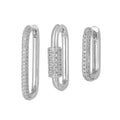 Three geometric ear clips with micro inlaid zircon in gold and white metal colours