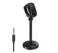 Black USB computer microphone on an adjustable stand with a weighted base.