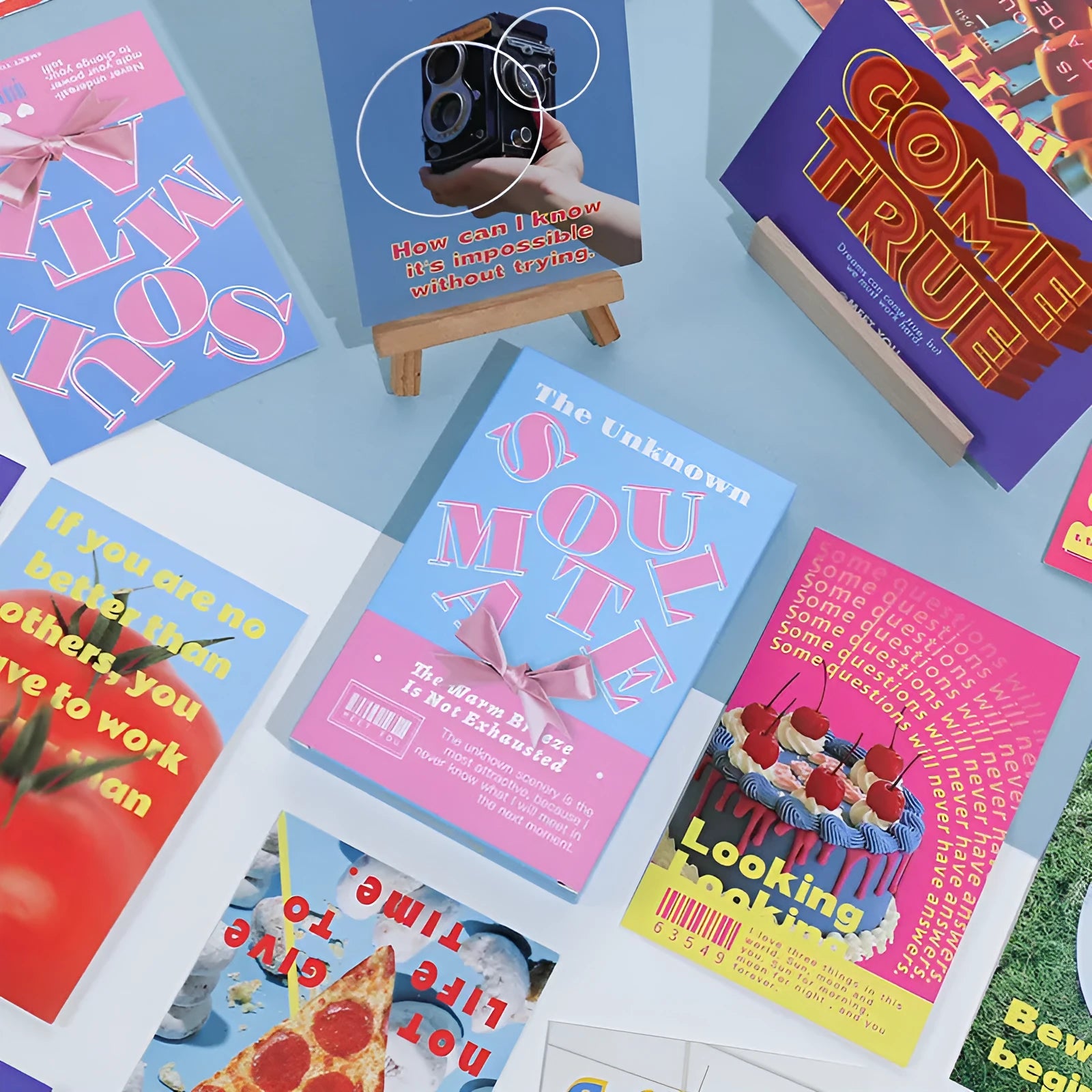 Boxed set of two fresh style printed postcards with Time Not Arrived and Warm Wind Not Exhausted designs.