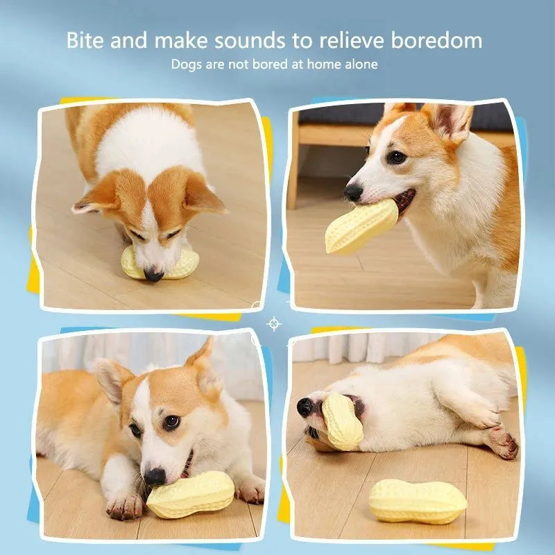 Yellow rubber and vinyl dog toy for small dogs, elastic chew toy with sound for teeth cleaning and boredom relief