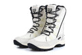 Women's black genuine leather waterproof snow boots with mid-calf length and non-slip rubber soles