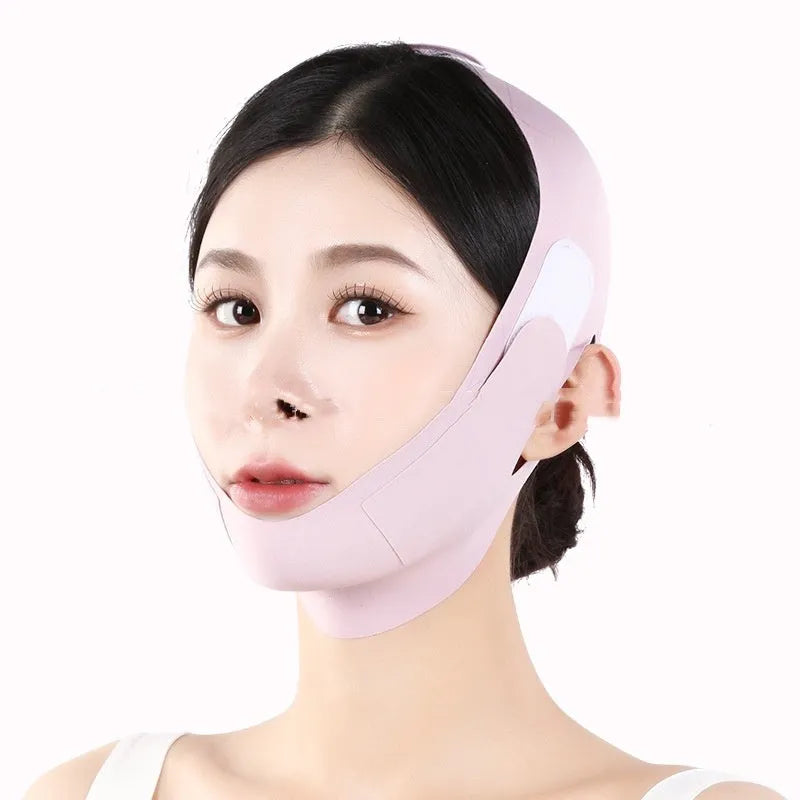 Small V Face Shaping Mask in light breathable fabric, shown in Purple and Green graphene colour options.