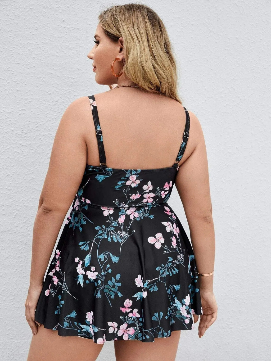 Women's split colour printing one-piece swimsuit with floral pattern and high elasticity polyester fabric