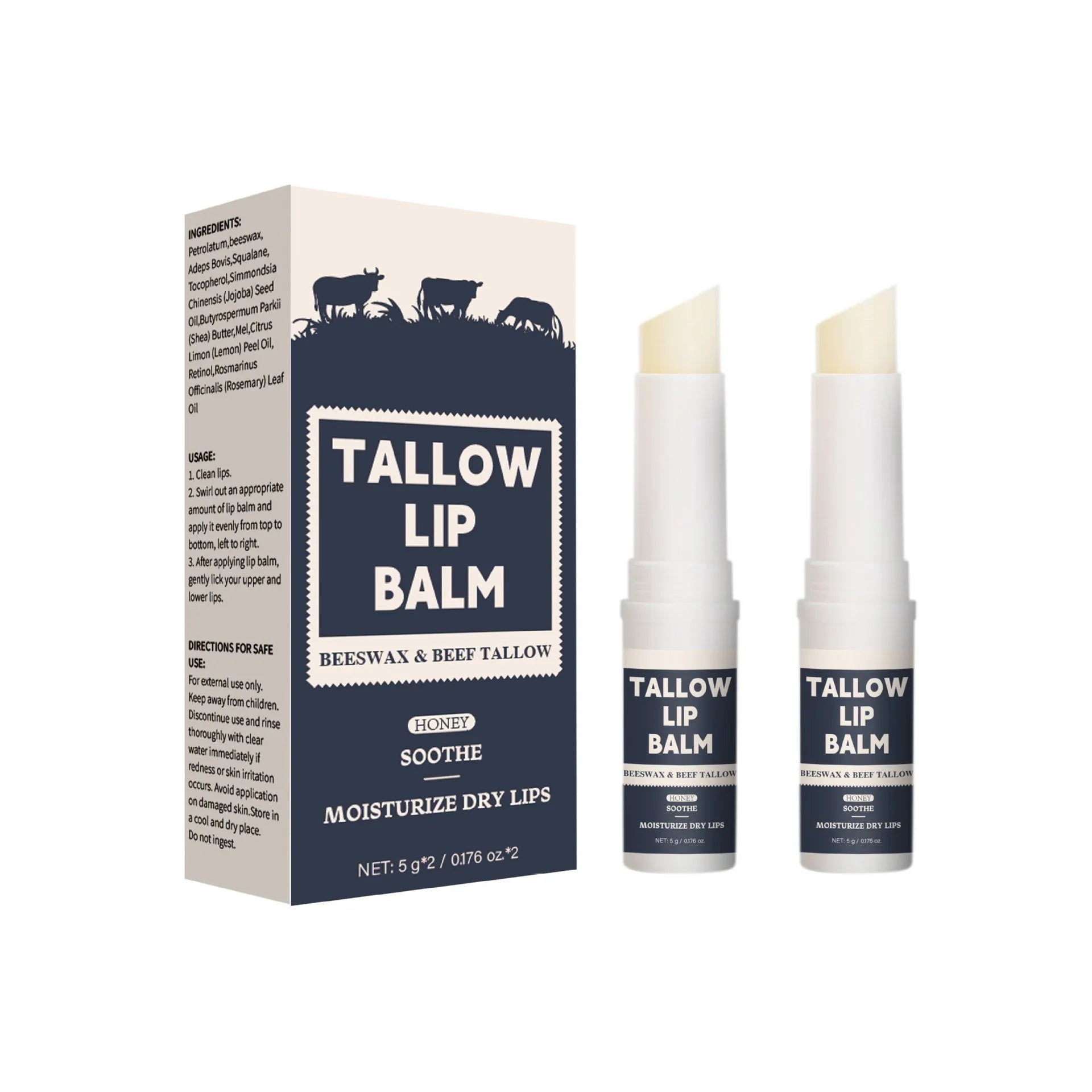 Light Grain Soft Full Lips Beef Fat Lip Balm two-piece set for family lip care