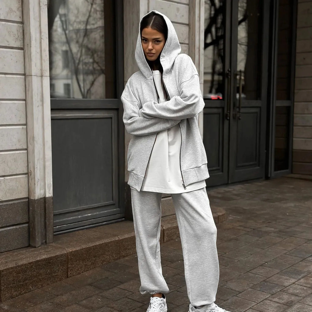 Red loose fit long-sleeved coat and trousers two-piece street style set